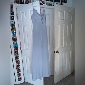 long, blue, plain, formal dress.